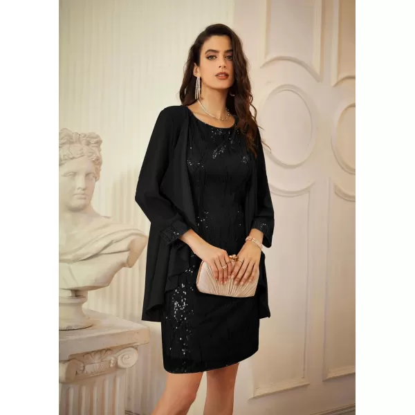 GRACE KARIN Womens Mother of The Bride Sequins Glitter Mini Jacket DressBlack