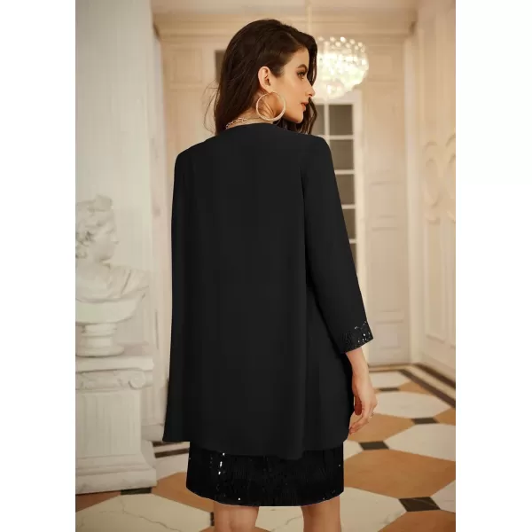 GRACE KARIN Womens Mother of The Bride Sequins Glitter Mini Jacket DressBlack