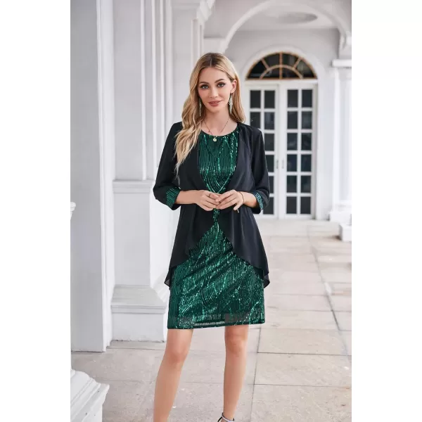 GRACE KARIN Womens Mother of The Bride Sequins Glitter Mini Jacket DressDark Green