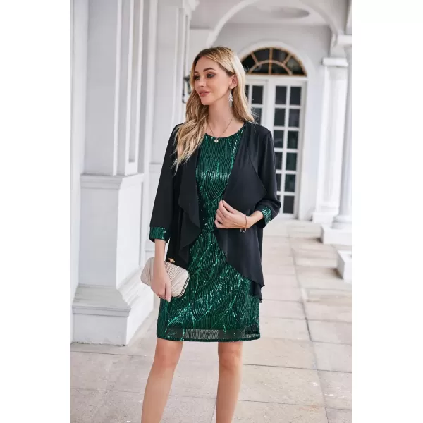 GRACE KARIN Womens Mother of The Bride Sequins Glitter Mini Jacket DressDark Green