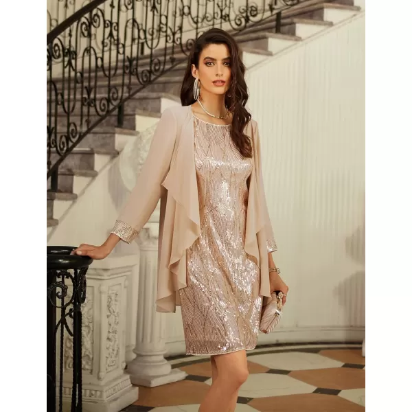 GRACE KARIN Womens Mother of The Bride Sequins Glitter Mini Jacket DressGold