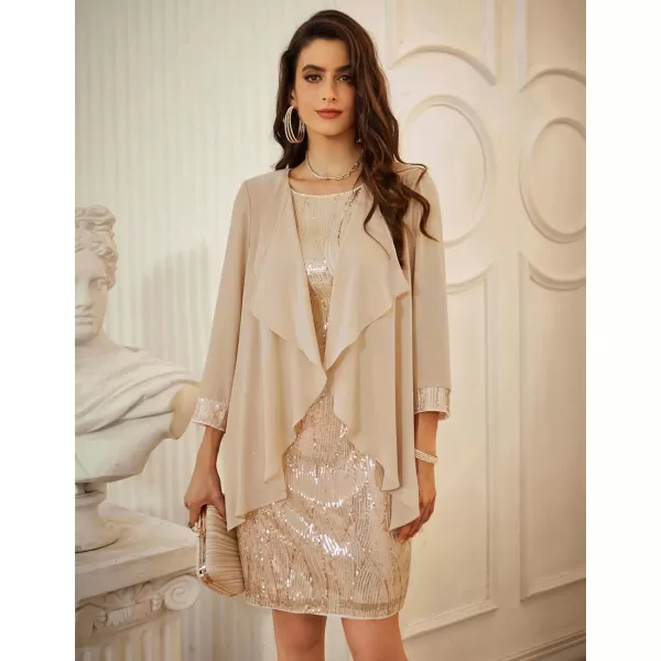 GRACE KARIN Womens Mother of The Bride Sequins Glitter Mini Jacket DressGold