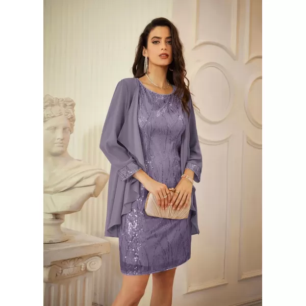 GRACE KARIN Womens Mother of The Bride Sequins Glitter Mini Jacket DressLight Purple