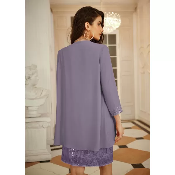 GRACE KARIN Womens Mother of The Bride Sequins Glitter Mini Jacket DressLight Purple