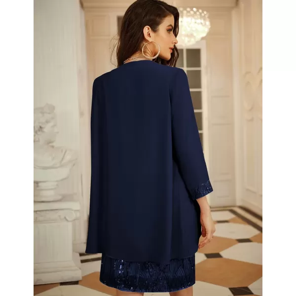 GRACE KARIN Womens Mother of The Bride Sequins Glitter Mini Jacket DressNavy Blue