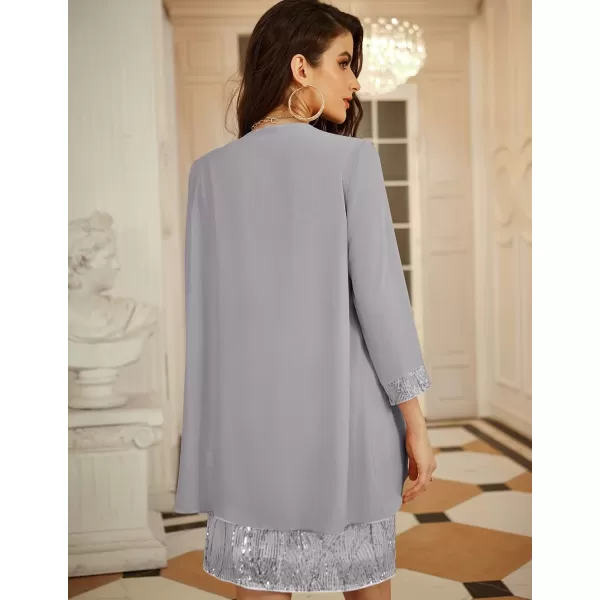 GRACE KARIN Womens Mother of The Bride Sequins Glitter Mini Jacket DressSilver
