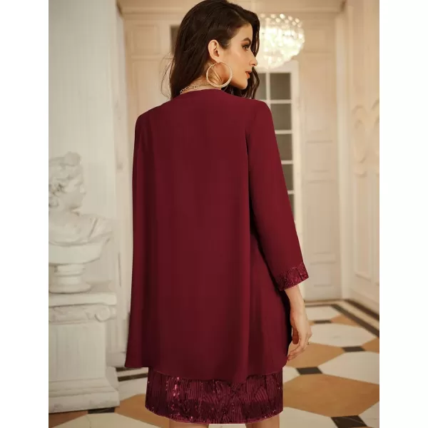 GRACE KARIN Womens Mother of The Bride Sequins Glitter Mini Jacket DressWine Red