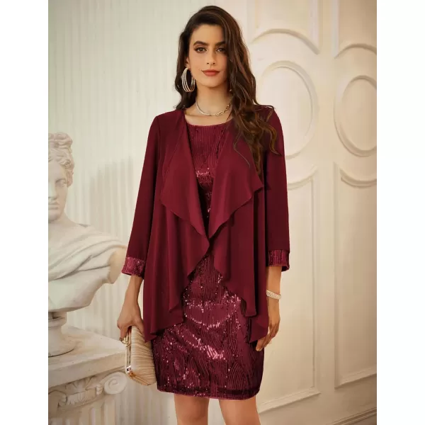 GRACE KARIN Womens Mother of The Bride Sequins Glitter Mini Jacket DressWine Red