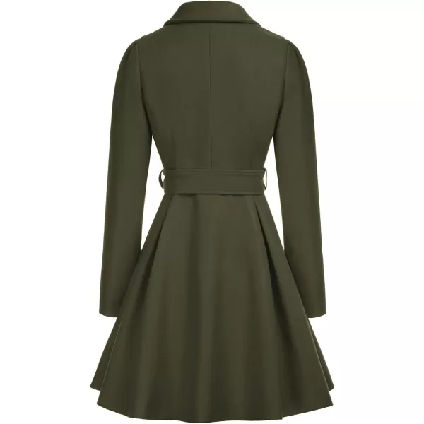 GRACE KARIN Womens Notch Lapel Long Puff Sleeve a Line Pea Coat with Self Tie BeltArmy Green Belt