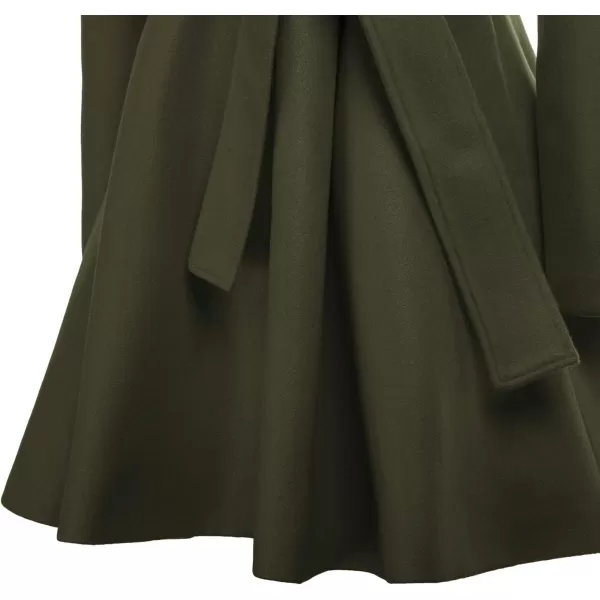 GRACE KARIN Womens Notch Lapel Long Puff Sleeve a Line Pea Coat with Self Tie BeltArmy Green Belt