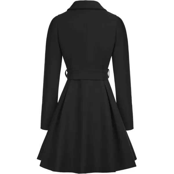 GRACE KARIN Womens Notch Lapel Long Puff Sleeve a Line Pea Coat with Self Tie BeltBlack Belt