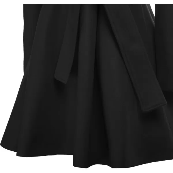 GRACE KARIN Womens Notch Lapel Long Puff Sleeve a Line Pea Coat with Self Tie BeltBlack Belt