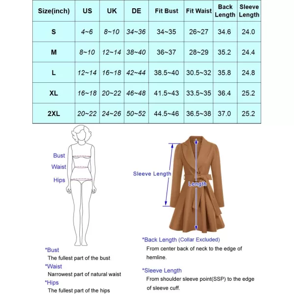 GRACE KARIN Womens Notch Lapel Long Puff Sleeve a Line Pea Coat with Self Tie BeltCamel Belt