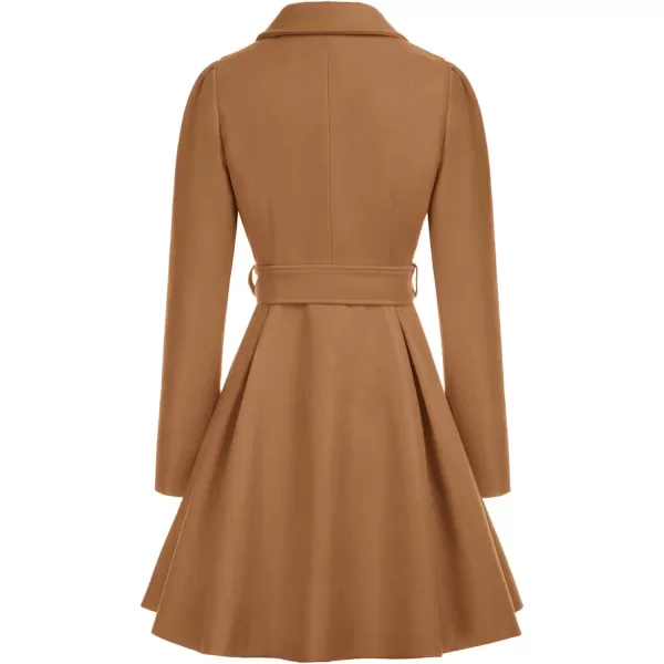 GRACE KARIN Womens Notch Lapel Long Puff Sleeve a Line Pea Coat with Self Tie BeltCamel Belt