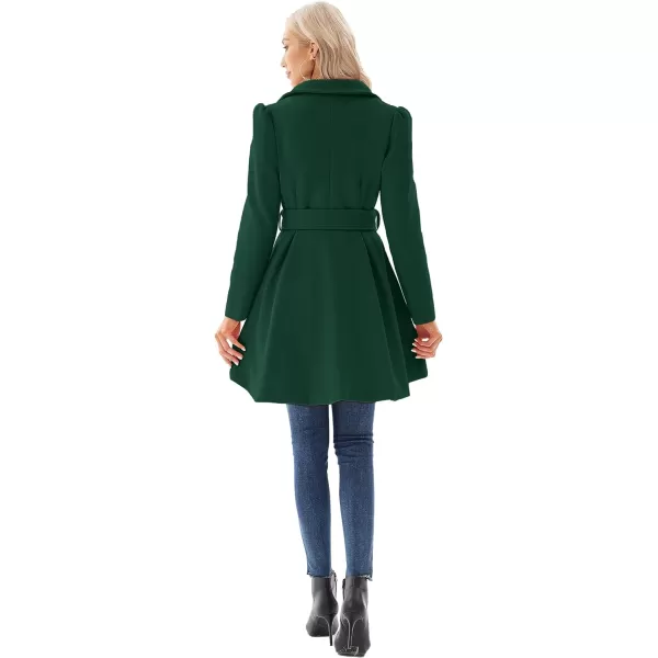 GRACE KARIN Womens Notch Lapel Long Puff Sleeve a Line Pea Coat with Self Tie BeltDark Green