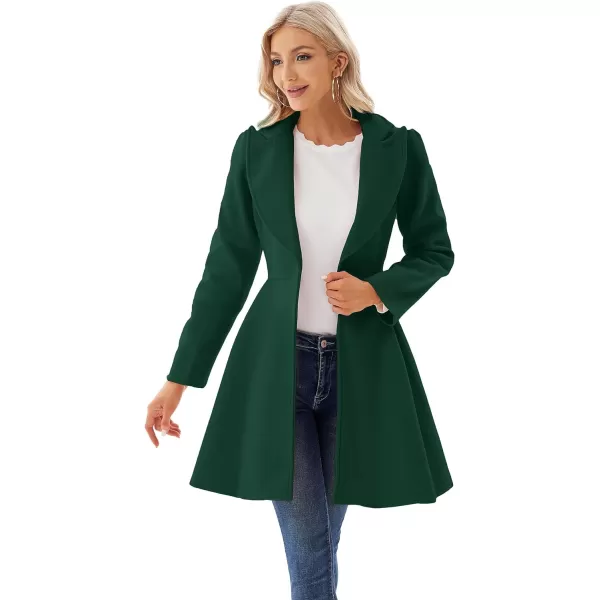 GRACE KARIN Womens Notch Lapel Long Puff Sleeve a Line Pea Coat with Self Tie BeltDark Green