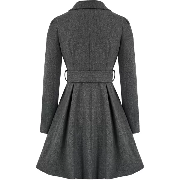 GRACE KARIN Womens Notch Lapel Long Puff Sleeve a Line Pea Coat with Self Tie BeltDark Grey