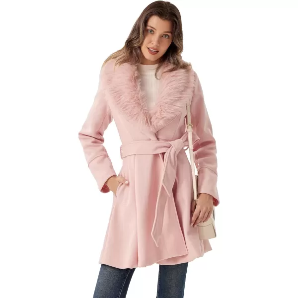 GRACE KARIN Womens Notch Lapel Long Puff Sleeve a Line Pea Coat with Self Tie BeltFur Light Pink