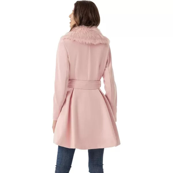 GRACE KARIN Womens Notch Lapel Long Puff Sleeve a Line Pea Coat with Self Tie BeltFur Light Pink