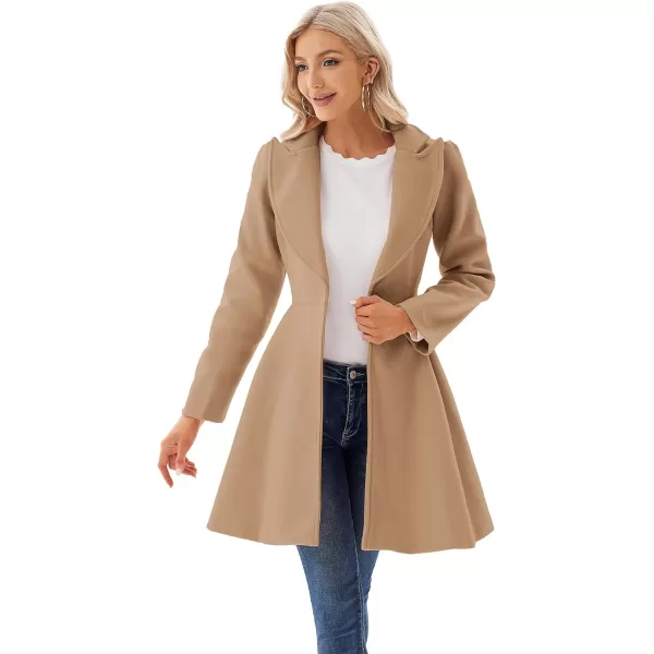 GRACE KARIN Womens Notch Lapel Long Puff Sleeve a Line Pea Coat with Self Tie BeltKhaki