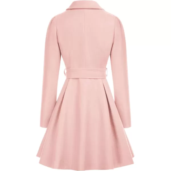 GRACE KARIN Womens Notch Lapel Long Puff Sleeve a Line Pea Coat with Self Tie BeltLight Pink