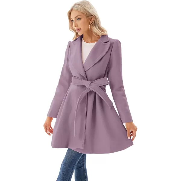 GRACE KARIN Womens Notch Lapel Long Puff Sleeve a Line Pea Coat with Self Tie BeltPink Purple