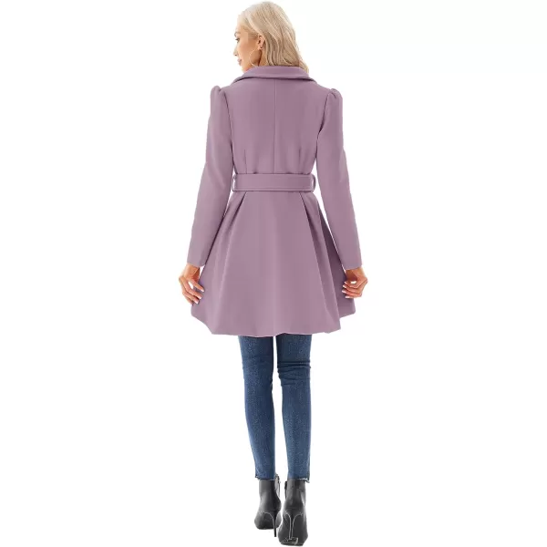 GRACE KARIN Womens Notch Lapel Long Puff Sleeve a Line Pea Coat with Self Tie BeltPink Purple