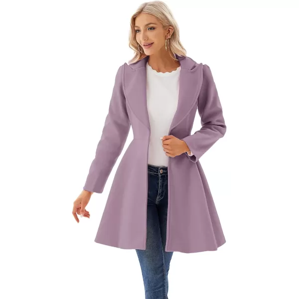 GRACE KARIN Womens Notch Lapel Long Puff Sleeve a Line Pea Coat with Self Tie BeltPink Purple