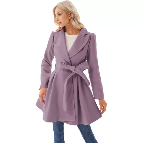 GRACE KARIN Womens Notch Lapel Long Puff Sleeve a Line Pea Coat with Self Tie BeltPink Purple