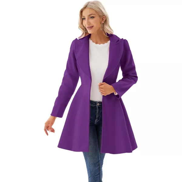 GRACE KARIN Womens Notch Lapel Long Puff Sleeve a Line Pea Coat with Self Tie BeltPurple