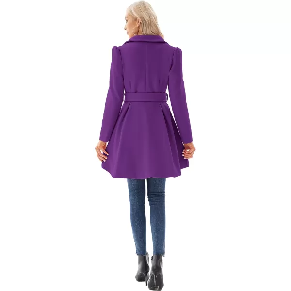 GRACE KARIN Womens Notch Lapel Long Puff Sleeve a Line Pea Coat with Self Tie BeltPurple