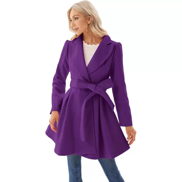 GRACE KARIN Womens Notch Lapel Long Puff Sleeve a Line Pea Coat with Self Tie BeltPurple