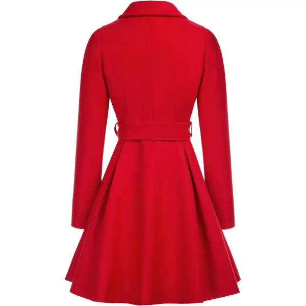 GRACE KARIN Womens Notch Lapel Long Puff Sleeve a Line Pea Coat with Self Tie BeltRed Belt