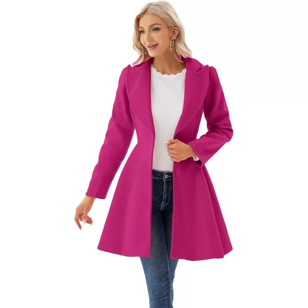 GRACE KARIN Womens Notch Lapel Long Puff Sleeve a Line Pea Coat with Self Tie BeltRose Red