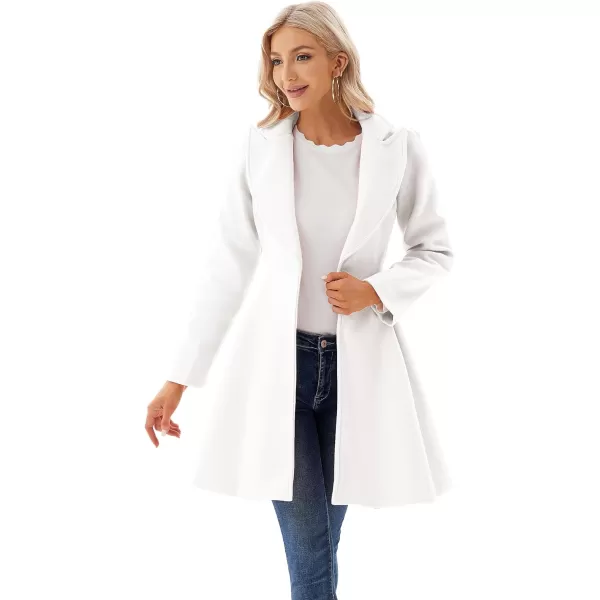 GRACE KARIN Womens Notch Lapel Long Puff Sleeve a Line Pea Coat with Self Tie BeltWhiten