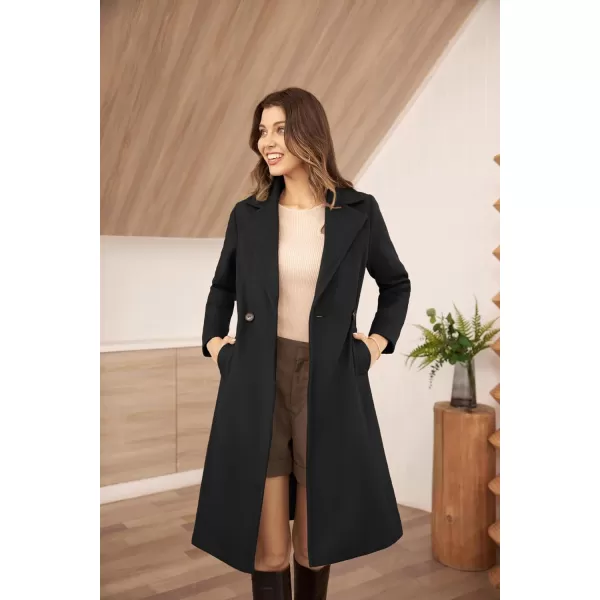 GRACE KARIN Womens Notched Lapel Double Breasted Pea Coat MidLong Wool Blend Over Coats with BeltBlack