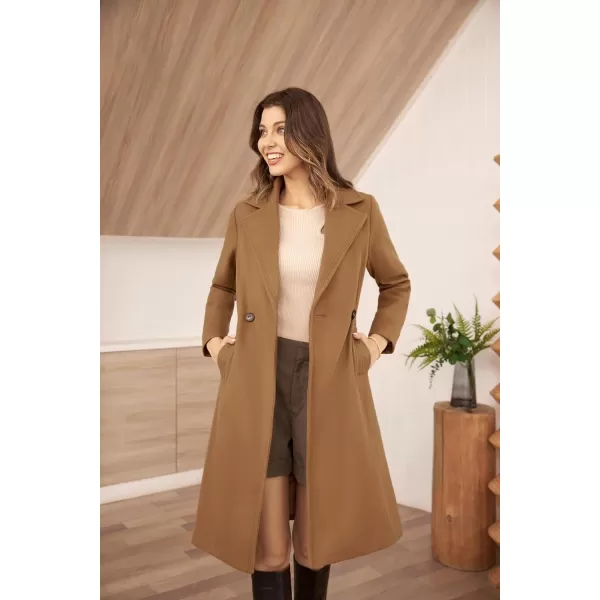 GRACE KARIN Womens Notched Lapel Double Breasted Pea Coat MidLong Wool Blend Over Coats with BeltKhaki