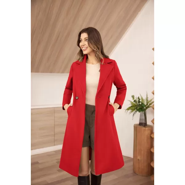 GRACE KARIN Womens Notched Lapel Double Breasted Pea Coat MidLong Wool Blend Over Coats with BeltRed