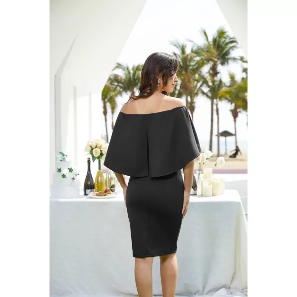 GRACE KARIN Womens Off Shoulder Batwing Cape Slim Midi DressBlack