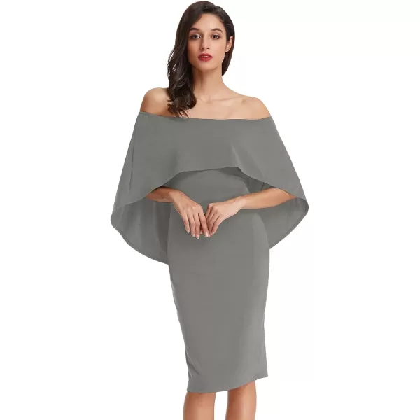 GRACE KARIN Womens Off Shoulder Batwing Cape Slim Midi DressDark Gray