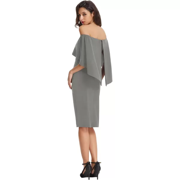 GRACE KARIN Womens Off Shoulder Batwing Cape Slim Midi DressDark Gray