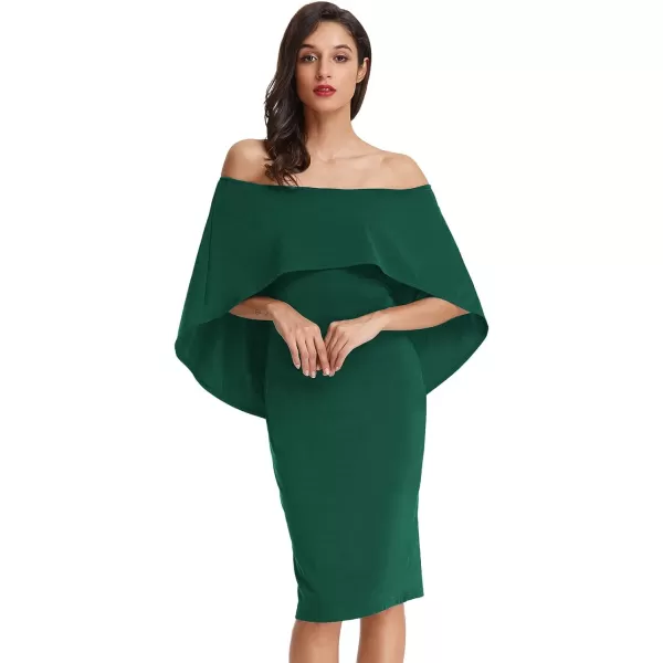 GRACE KARIN Womens Off Shoulder Batwing Cape Slim Midi DressDark Green