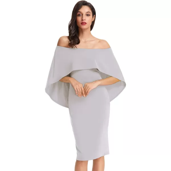 GRACE KARIN Womens Off Shoulder Batwing Cape Slim Midi DressGrey