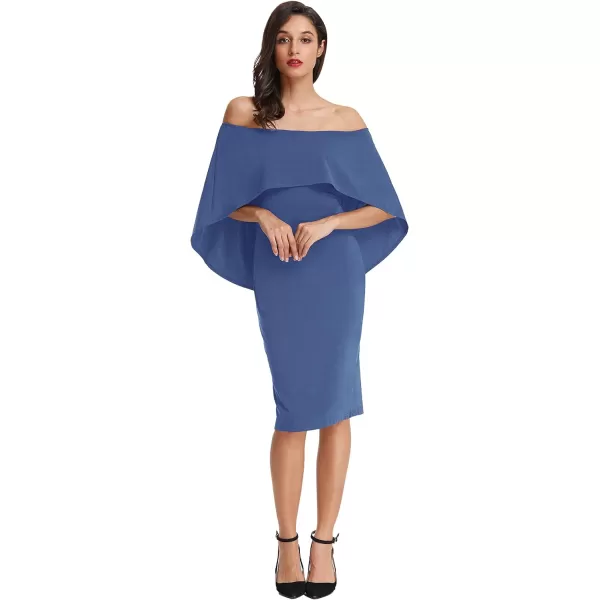 GRACE KARIN Womens Off Shoulder Batwing Cape Slim Midi DressGrey Blue