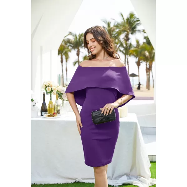 GRACE KARIN Womens Off Shoulder Batwing Cape Slim Midi DressPurple