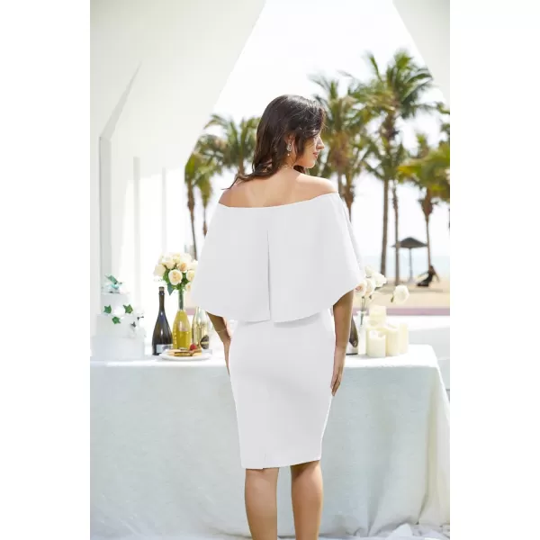 GRACE KARIN Womens Off Shoulder Batwing Cape Slim Midi DressWhite 1