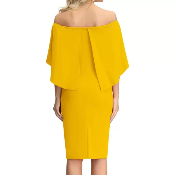 GRACE KARIN Womens Off Shoulder Batwing Cape Slim Midi DressYellow