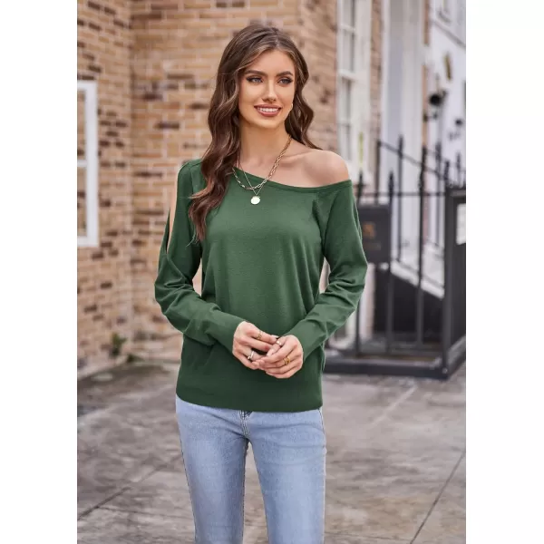 GRACE KARIN Womens Off Shoulder Sweater Long Sleeve Loose Pullover Knit Jumper Tunic TopsArmy Green