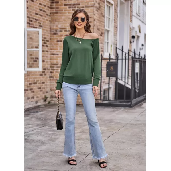 GRACE KARIN Womens Off Shoulder Sweater Long Sleeve Loose Pullover Knit Jumper Tunic TopsArmy Green