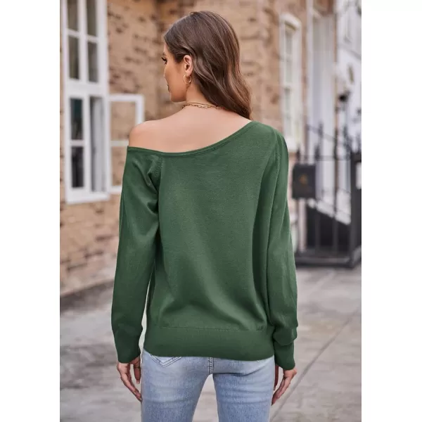 GRACE KARIN Womens Off Shoulder Sweater Long Sleeve Loose Pullover Knit Jumper Tunic TopsArmy Green